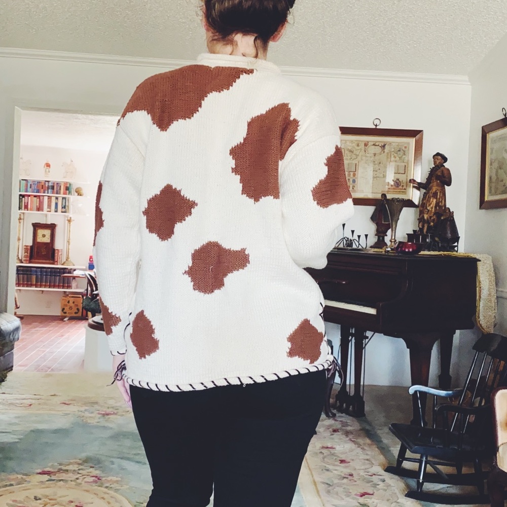 Saks Fifth Avenue vintage western cow print Sweater Pullover cotton - Picture 2 of 8